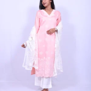 Graceful Embroidered Cotton Palazzo Suit with Printed Dupatta