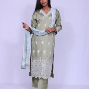 Graceful Embroidered Cotton Palazzo Suit with Printed Dupatta